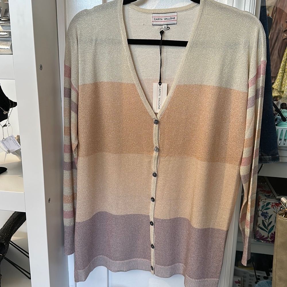Caryn Vallone spring cardigan, sherbet colors